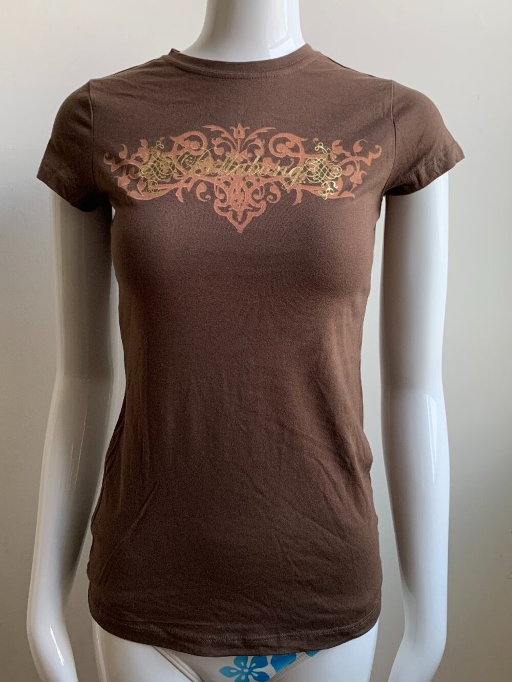 Billabong BLUE CRUSH Vintage Y2K RARE brown & gold logo fitted t-shirt tshirt